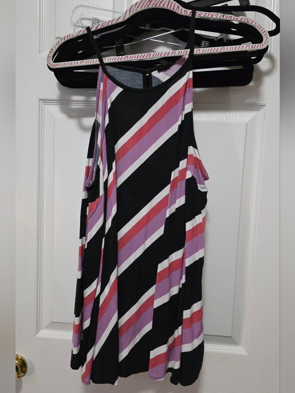 torrid Black Striped Tank with Purple & Pink Diagonals